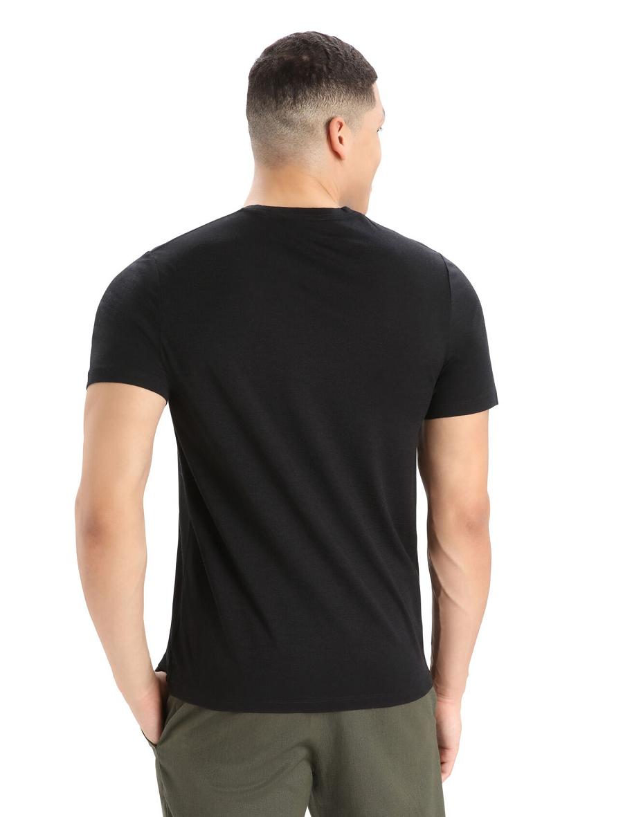 Black Icebreaker Merino Tech Lite II Short Sleeve Natural Alps Men's T Shirts | AU 1193LISH